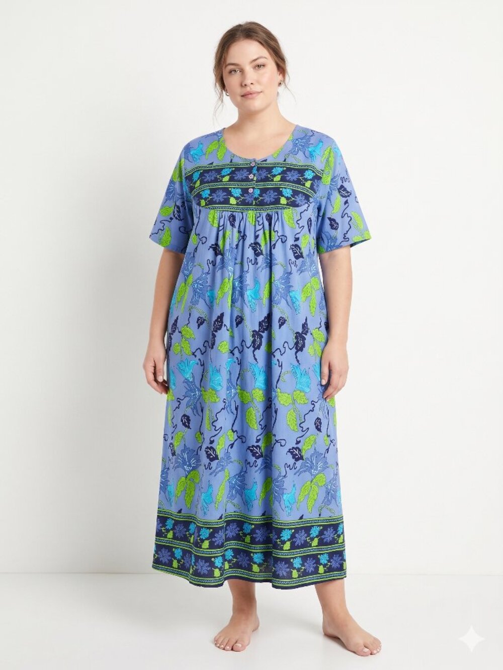 Anthony Richards Dress Blue Floral Lounge Casual Boho Cottage 5X FLAW